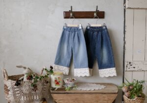 Puella Flo Eyelet-Hem Wide-Leg Denim Pants