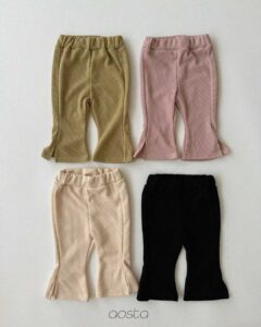 AOSTA Vertical Striped Split-Hem Flare Pants