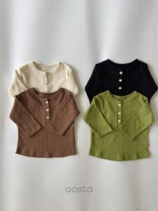 AOSTA Vertical-Striped Round Neck Button Long Sleeve