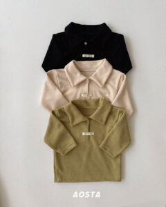 AOSTA Vertical Ribbed Solid Color Polo Top