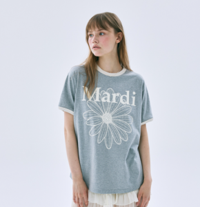 Mardi Mercredi RINGER TSHIRT FLOWERMARDI_GREY IVORY