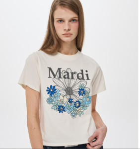 Mardi Mercredi SLIM TSHIRT FLOWERMARDI JARDIN VVD_CREAM CHARCOAL