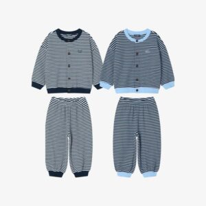 ROTOTOBEBE Colorblock Stripe Button Cardigan Set